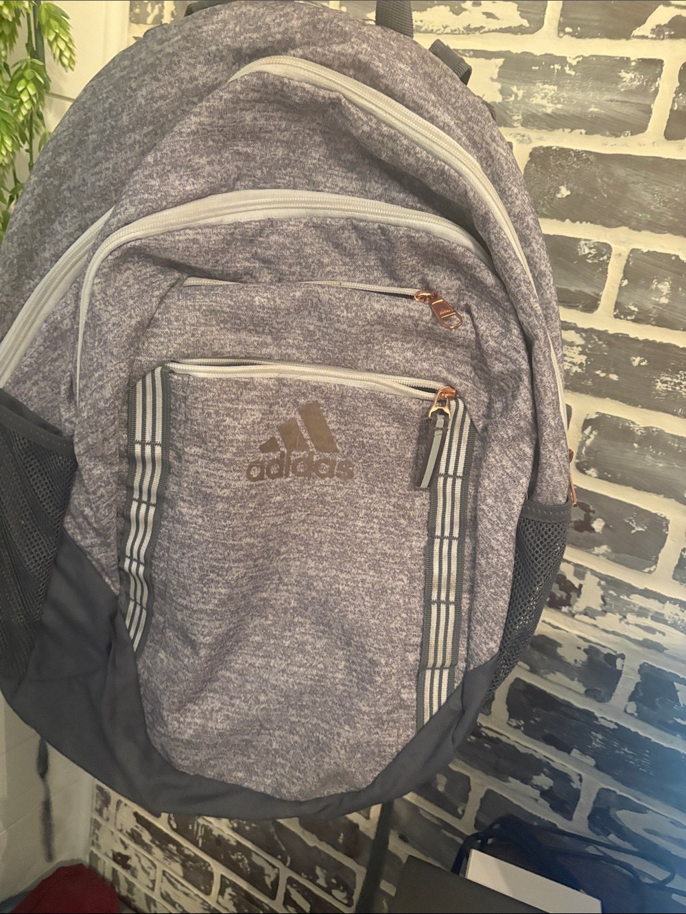 adidas Grey Backpack rose gold trim
